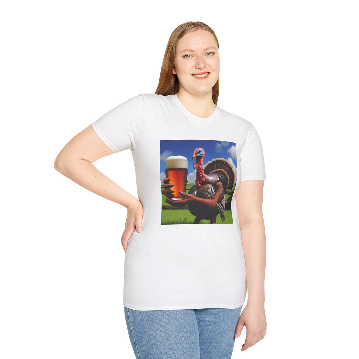 Thankful Turkey Beer T-Shirt — Funny Thanksgiving Turkey Holding Pint Tee