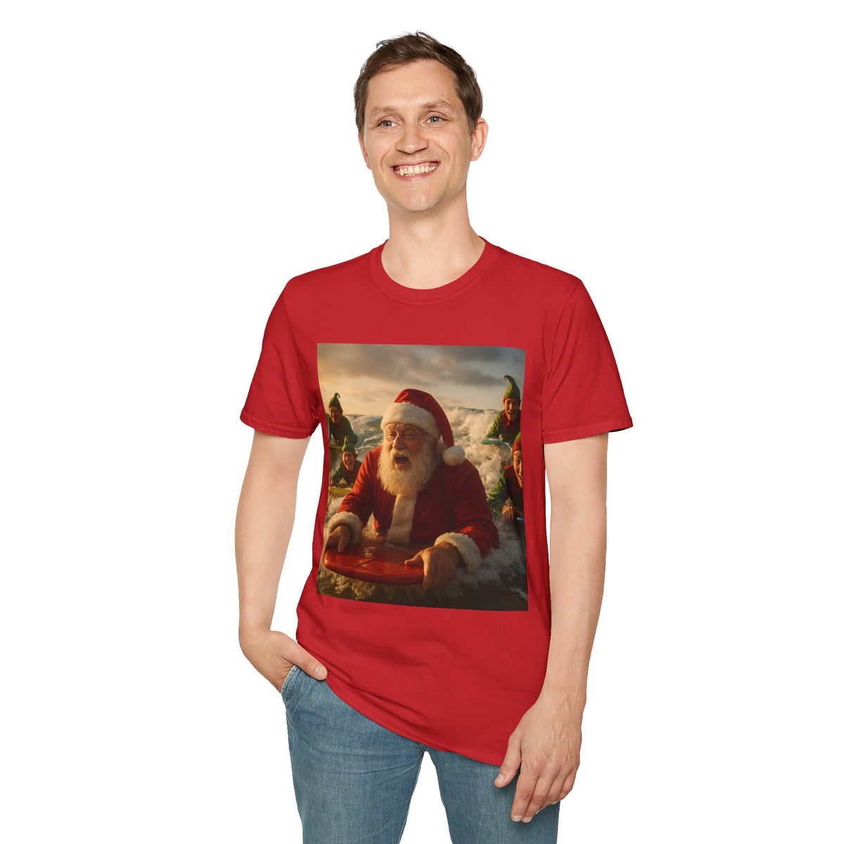 Santa Surfing T-Shirt — Funny Christmas Holiday Surf Santa Tee