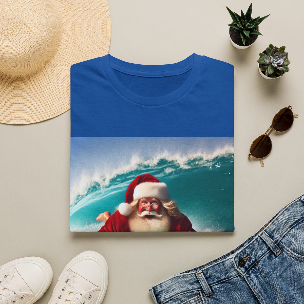 Surfing Santa T-Shirt — Funny Christmas Surf Holiday Tee