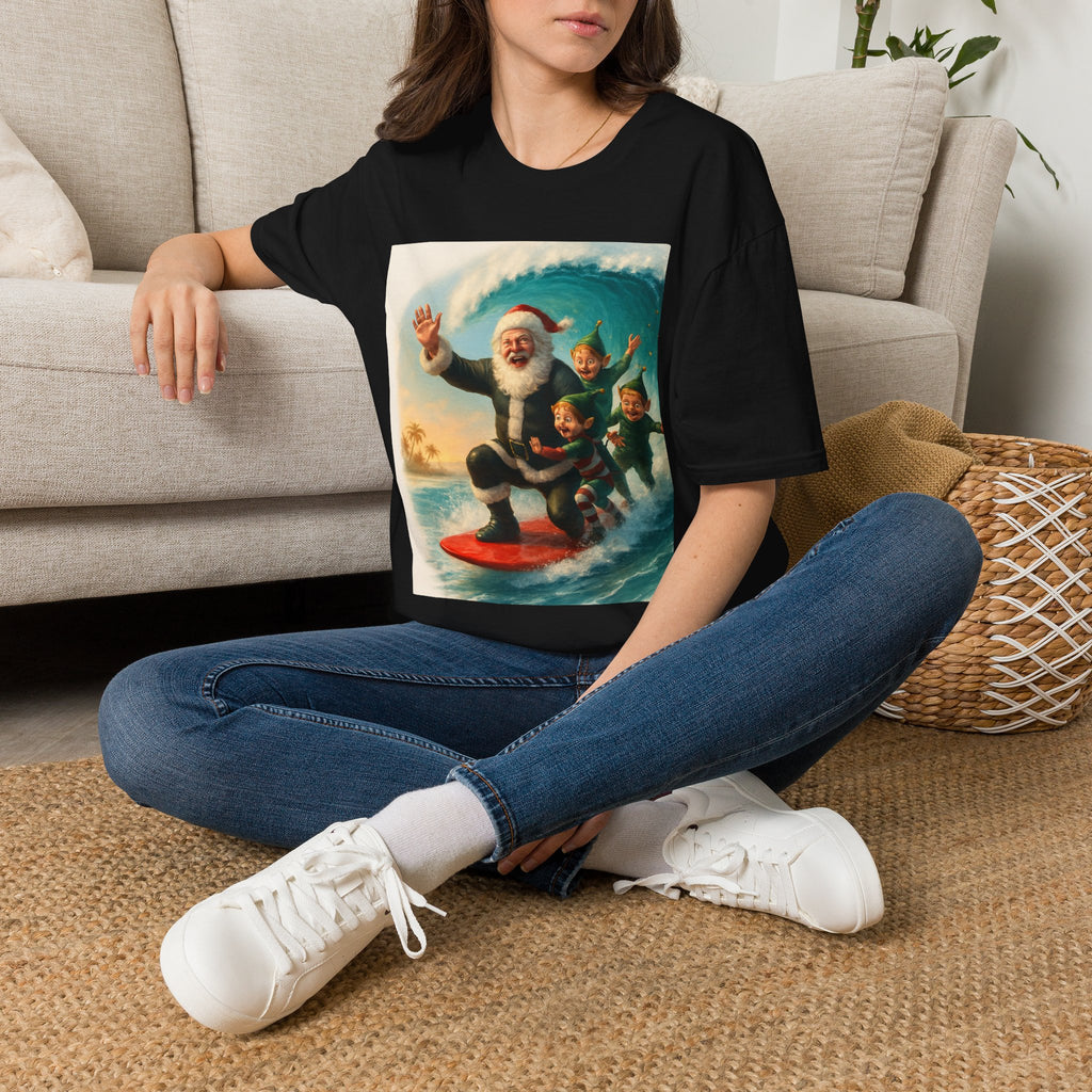Santa Surfing T-Shirt — Retro Christmas Surfing Santa Tee