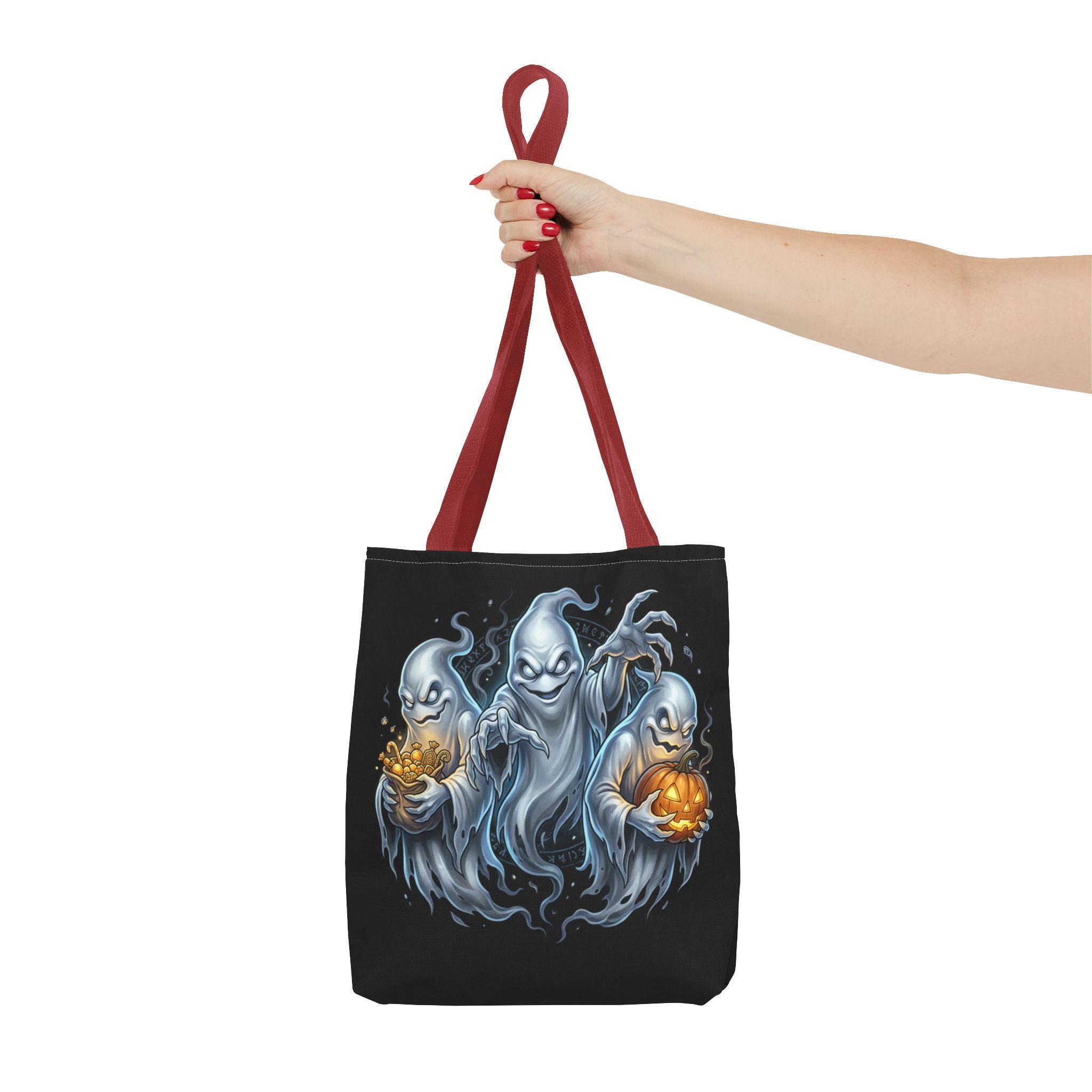 Halloween Ghost Trio Tote Bag — Spooky Pumpkin Trick-or-Treat AOP Tote
