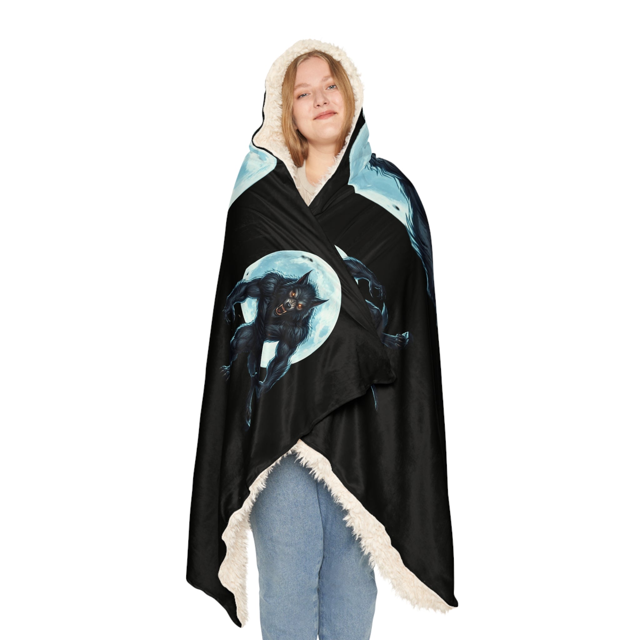 Werewolf Moon Hooded Blanket - Cozy Snuggle Throw for Halloween & Gifts