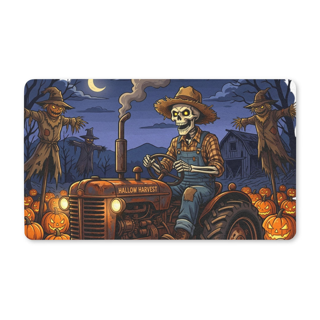 Halloween Skeleton Farmer Doormat – Spooky Pumpkin Patch Entry Mat