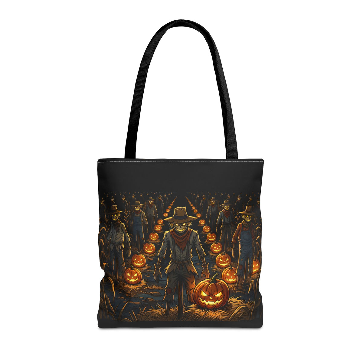 Halloween Scarecrow Parade Tote Bag – Spooky Pumpkin Field All-Over Print Tote