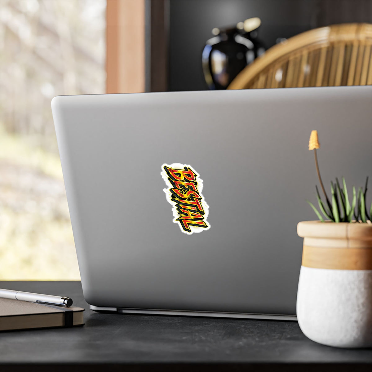 Bestial Flame Sticker - Kiss-Cut Vinyl Decal (Bold Grunge Logo)