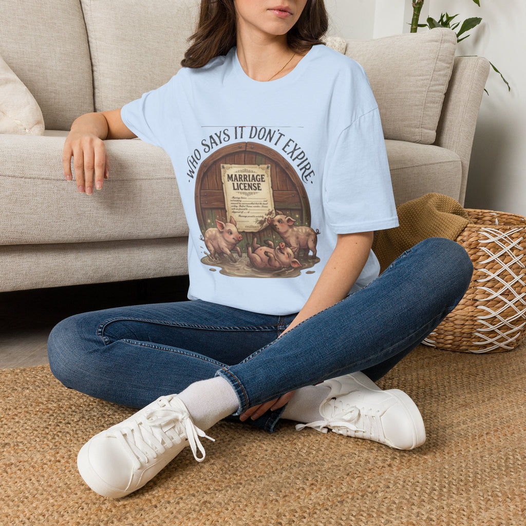 T-Shirt — "Who Says It Don't Expire" Vintage Marriage License Design
