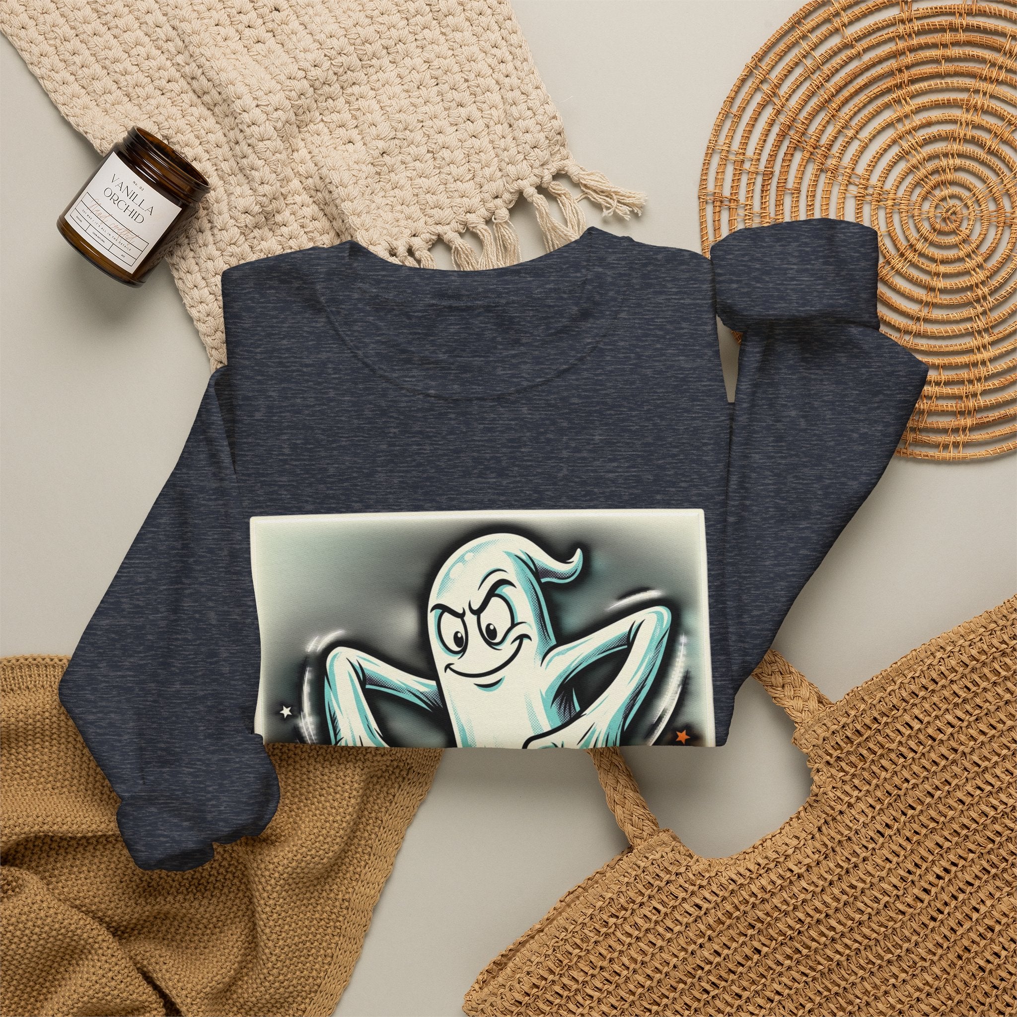 Candy Ghost Halloween Crewneck Sweatshirt — Retro Spooky Ghost with Candy Corn