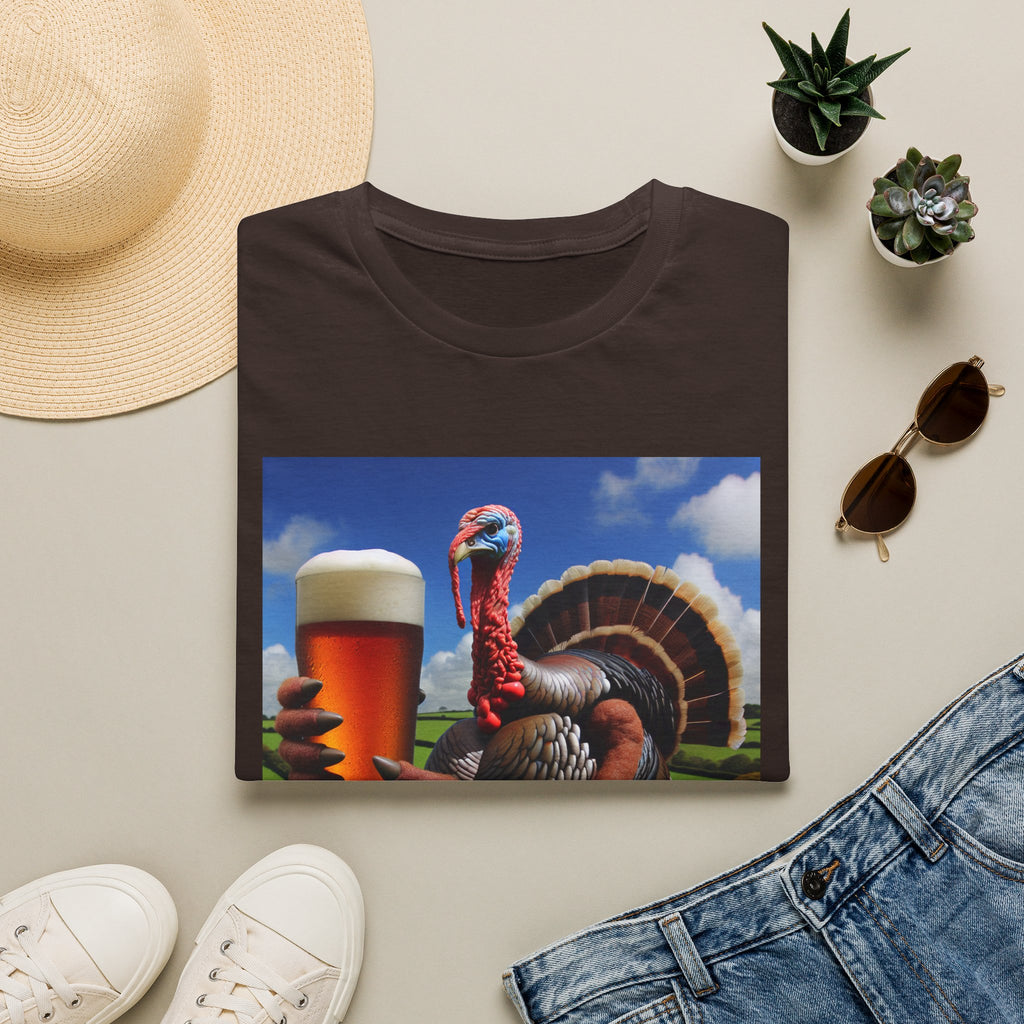 Thankful Turkey Beer T-Shirt — Funny Thanksgiving Turkey Holding Pint Tee