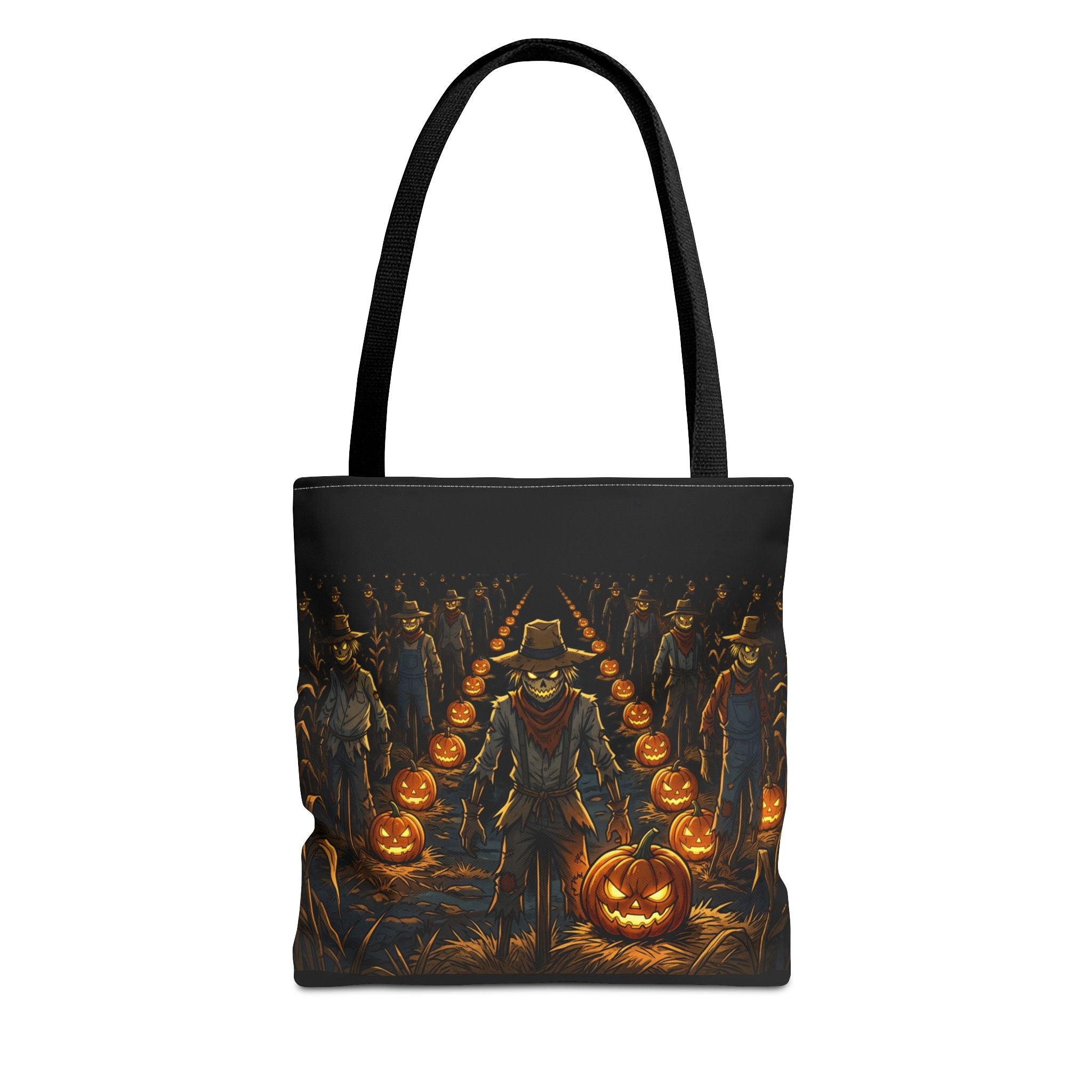 Halloween Scarecrow Parade Tote Bag – Spooky Pumpkin Field All-Over Print Tote