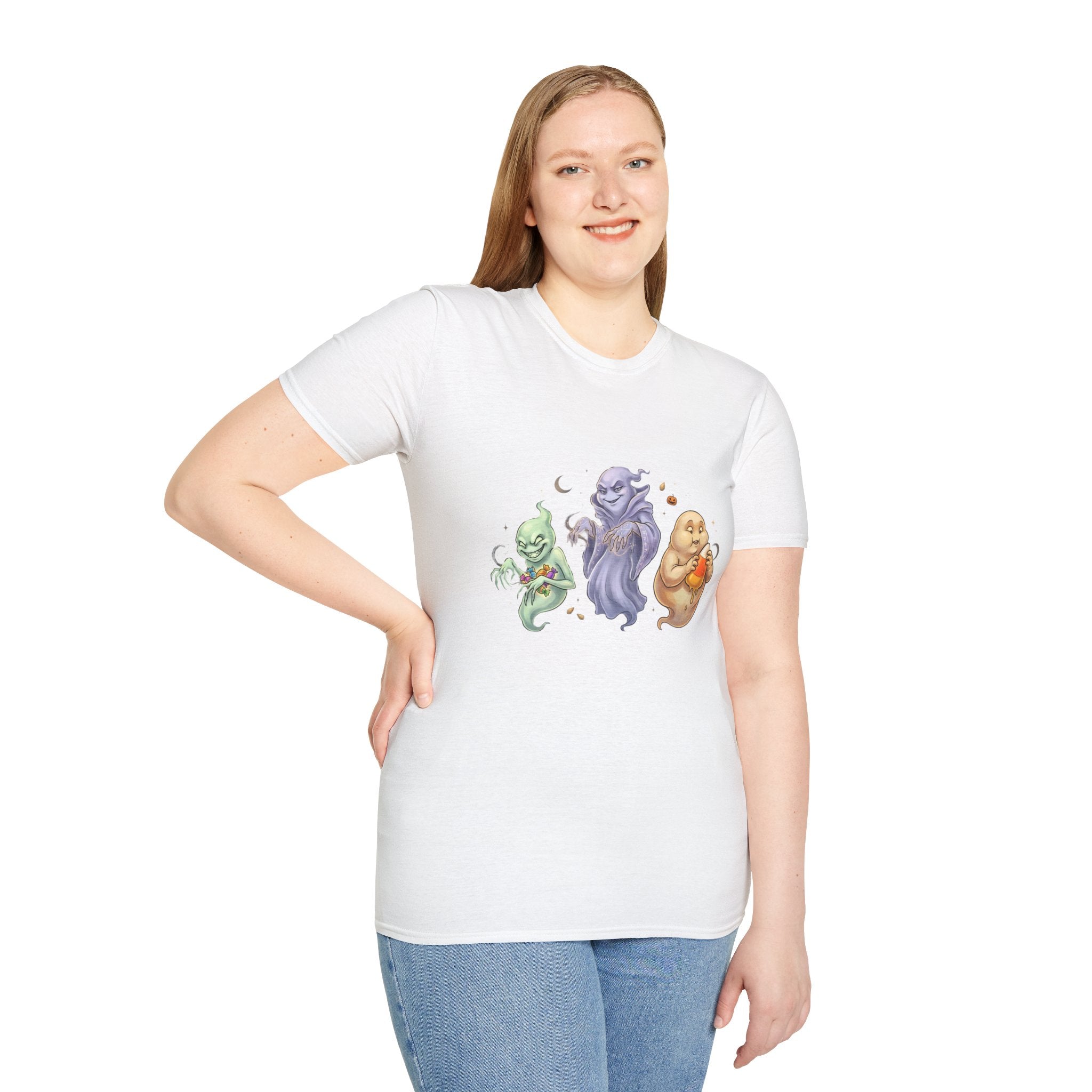 Three Quirky Ghosts Halloween Unisex Softstyle T-Shirt