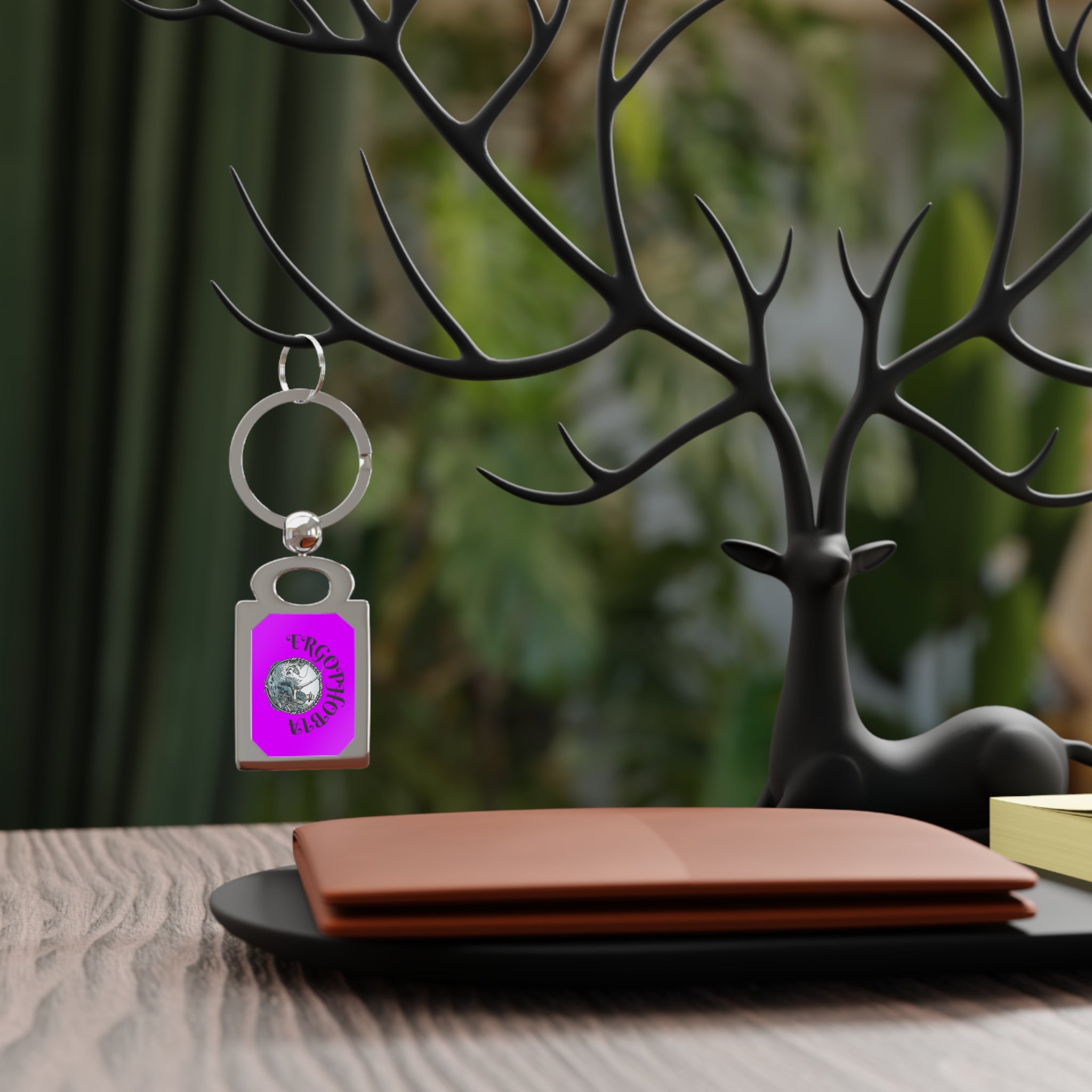 Rectangle Photo Keyring — Personalized Photo Keychain with Bright Pink Accent