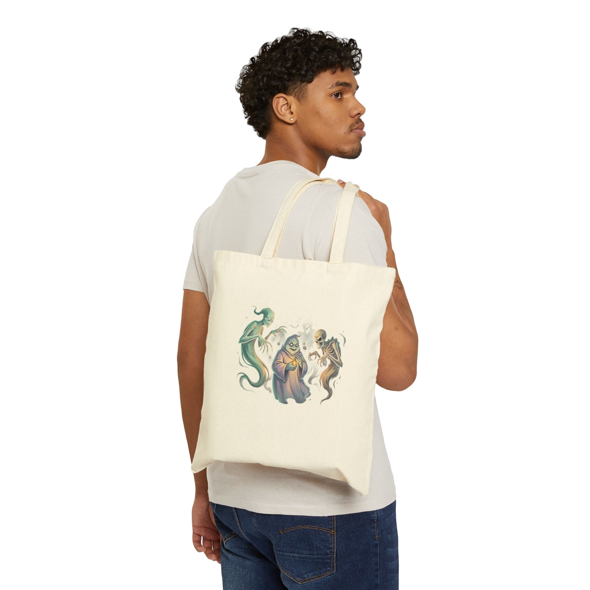 THREE LITTLE GHOST Cotton Canvas Tote Bag