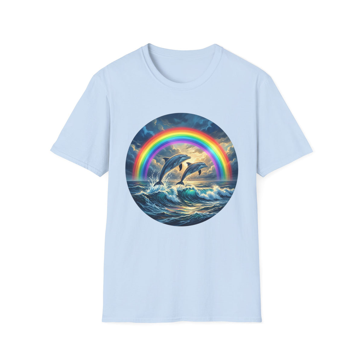 Dolphin Rainbow Wave T-Shirt — Ocean Sunset Graphic Tee