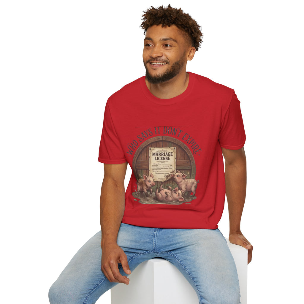 T-Shirt — "Who Says It Don't Expire" Vintage Marriage License Design