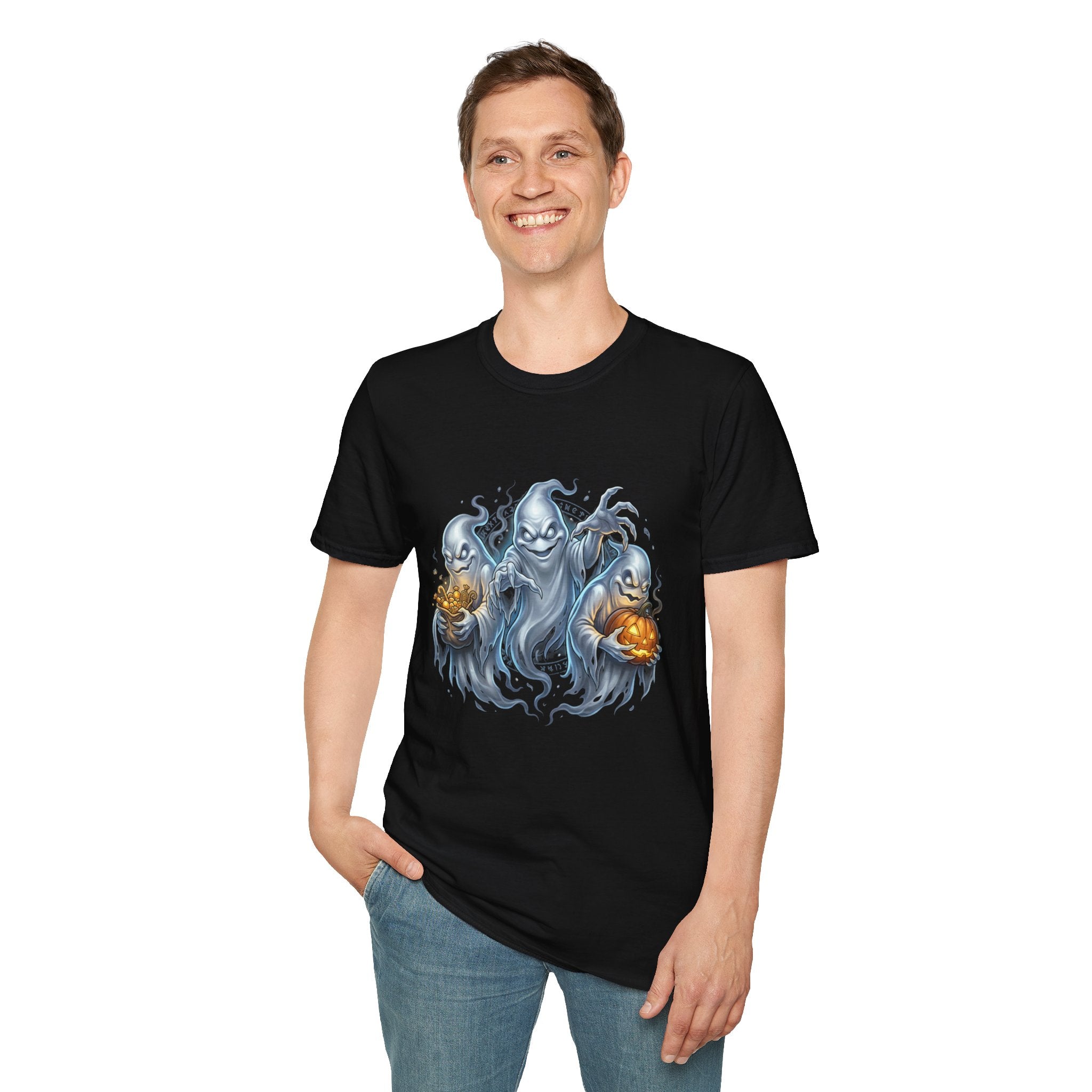 Three Menacing Ghosts Halloween Unisex Softstyle T-Shirt