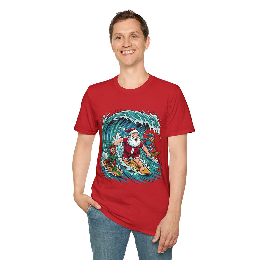 Surfing Santa T-Shirt — Christmas Beach Holiday Tee