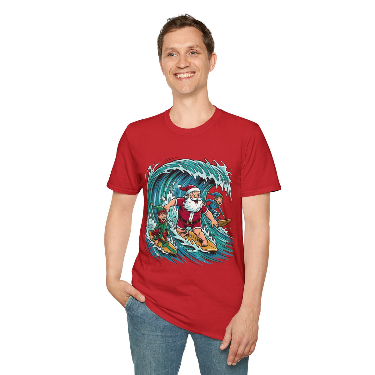 Surfing Santa T-Shirt — Christmas Beach Holiday Tee