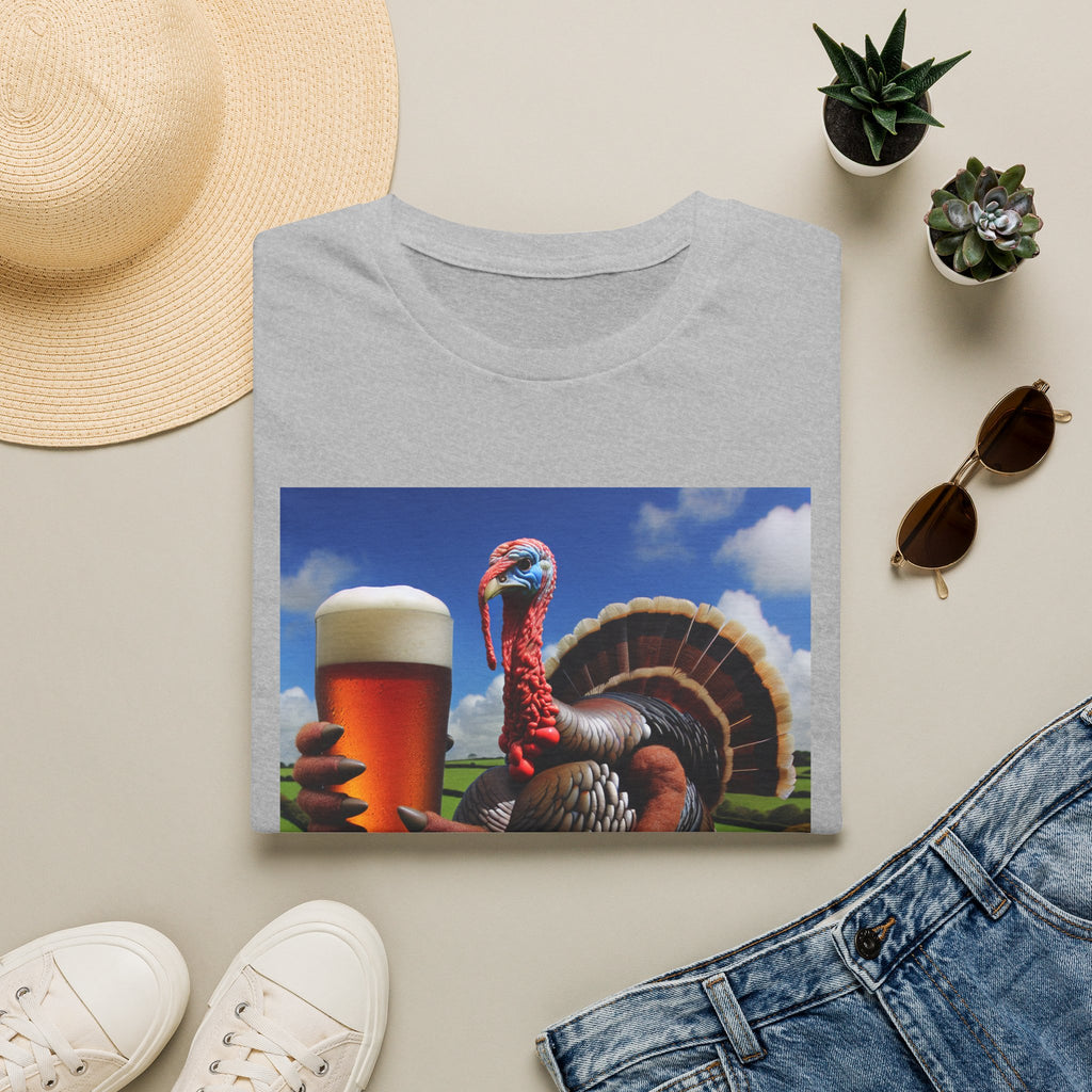 Thankful Turkey Beer T-Shirt — Funny Thanksgiving Turkey Holding Pint Tee