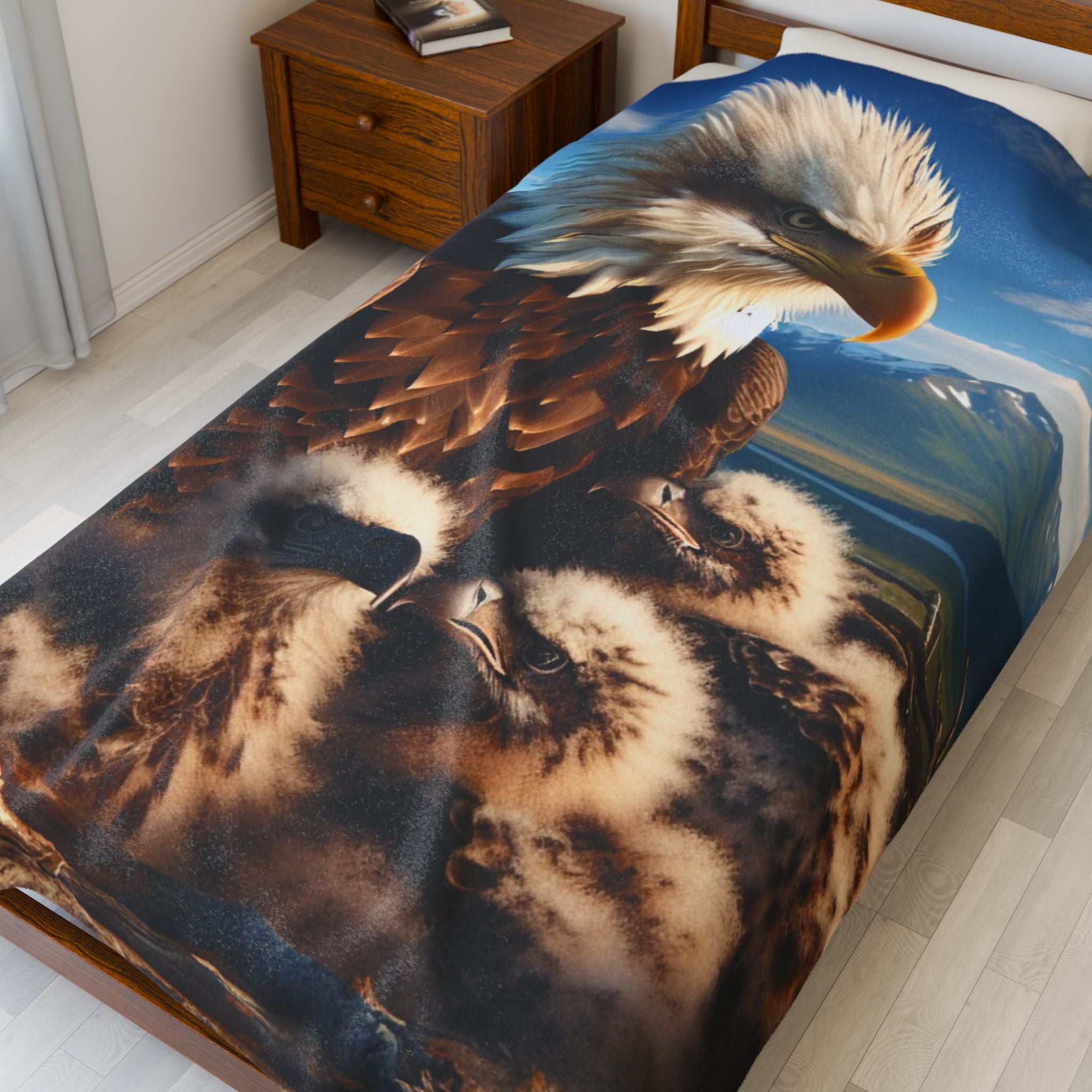 Velveteen Plush Blanket - Eagle with Baby Eagles