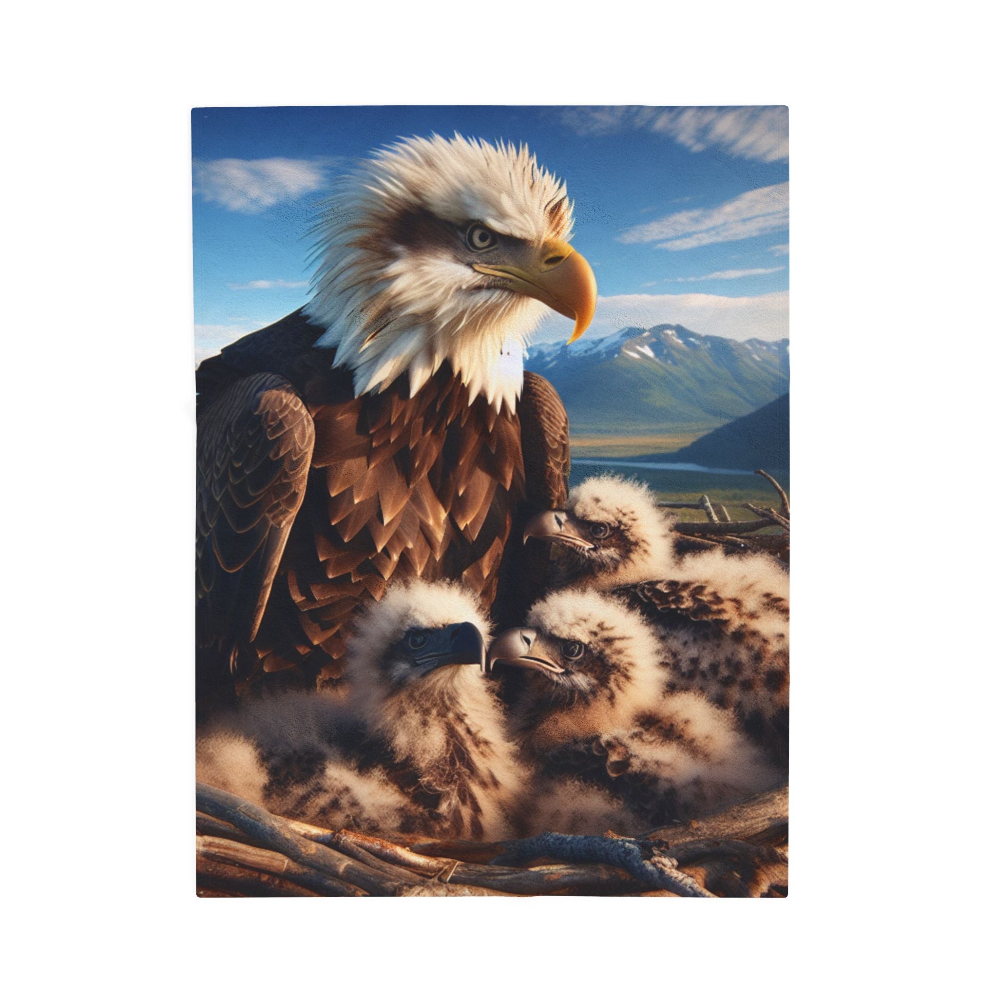 Velveteen Plush Blanket - Eagle with Baby Eagles