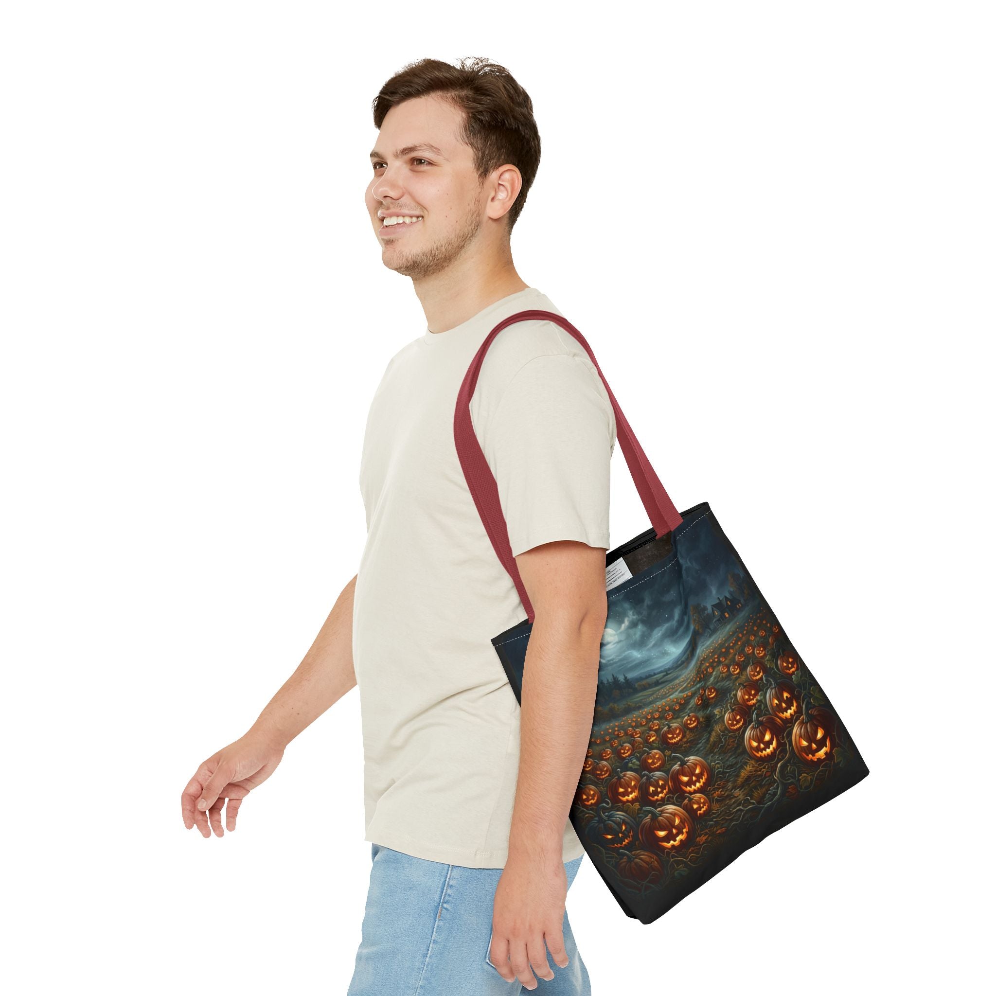 Halloween Pumpkin Field Tote Bag — Spooky Jack-O'-Lantern All-Over Print