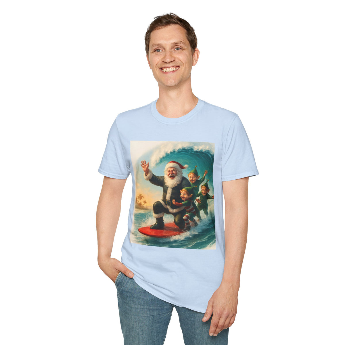 Santa Surfing T-Shirt — Retro Christmas Surfing Santa Tee