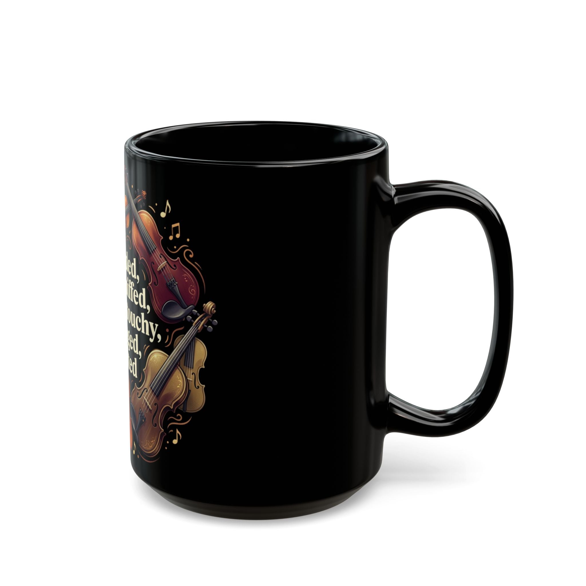 Music Teacher Mug — “offended, hurt, miffed, piqued, touchy, outraged, insulted” Violinist Coffee Cup