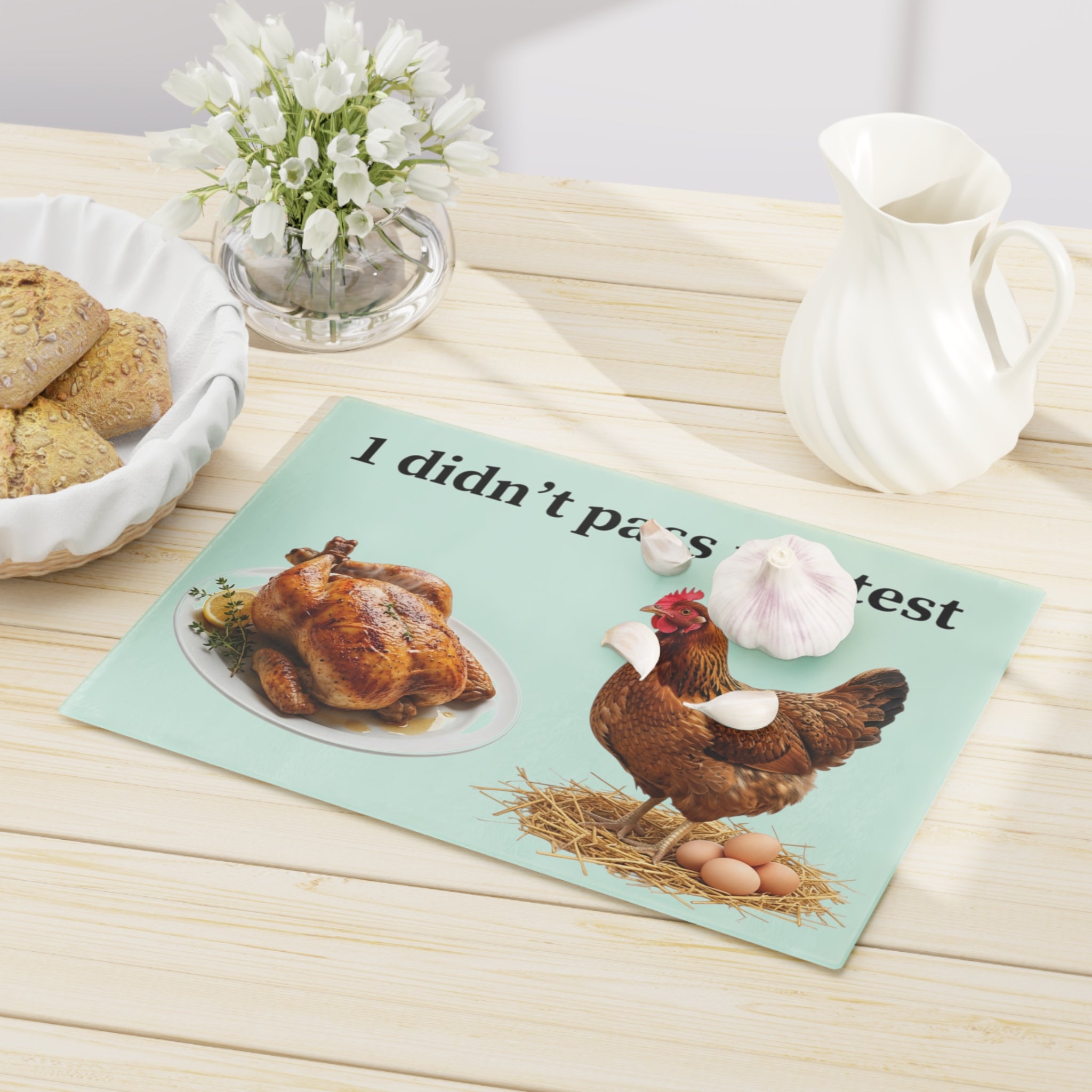 Funny 'I Didn't Pass the Test' Chicken Cutting Board – Humorous Kitchen Gift