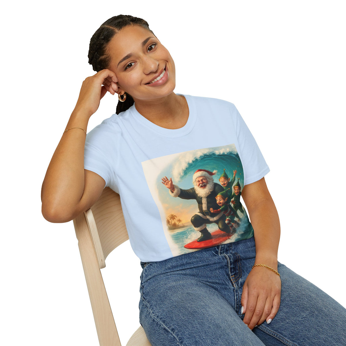 Santa Surfing T-Shirt — Retro Christmas Surfing Santa Tee