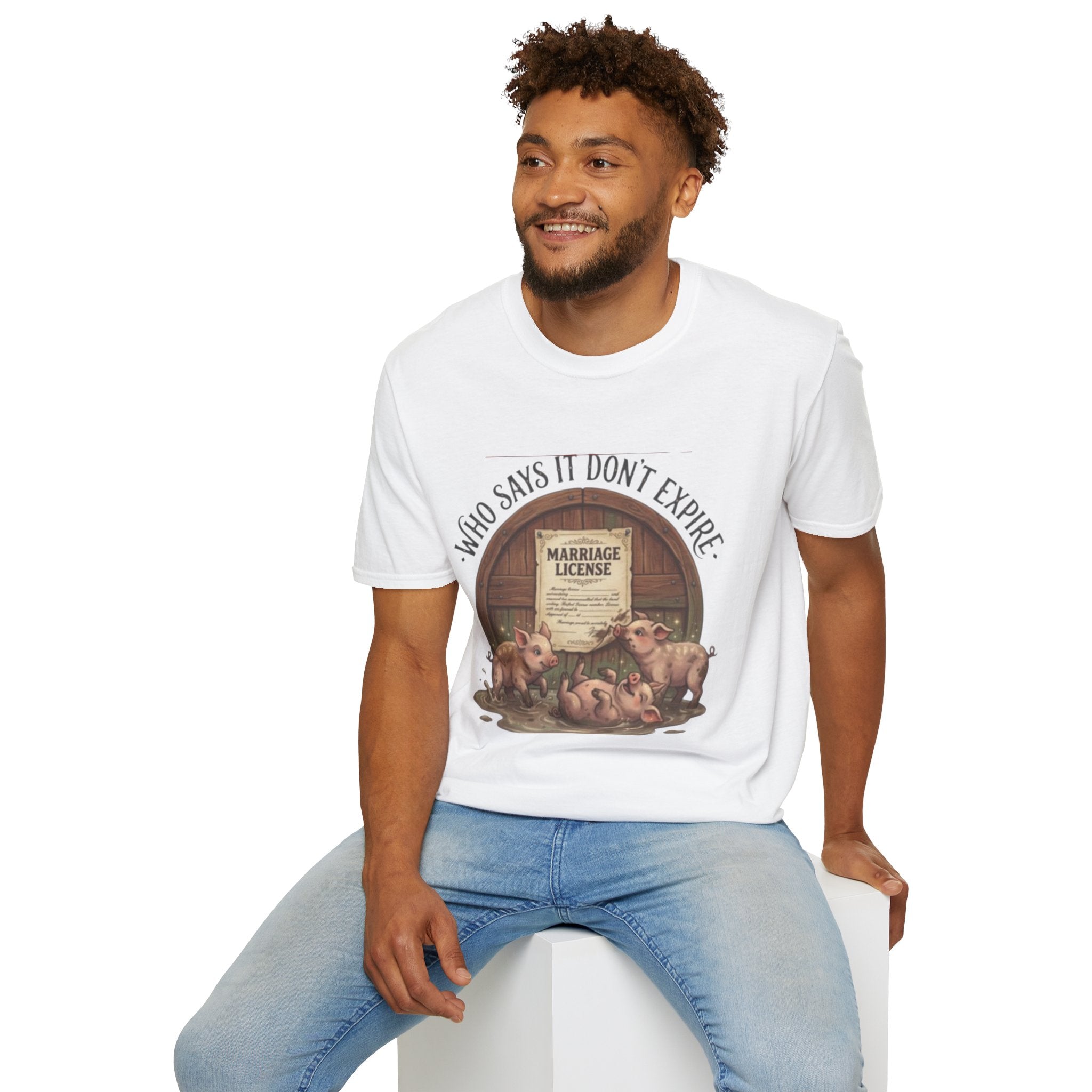 T-Shirt — "Who Says It Don't Expire" Vintage Marriage License Design