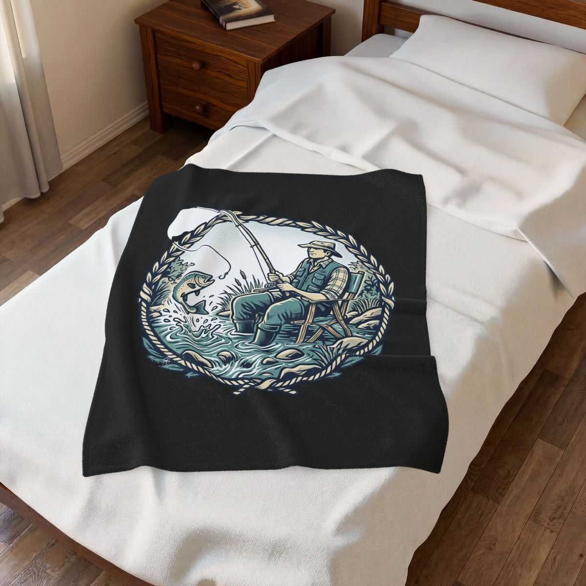 Vintage Fly Fishing Angler Velveteen Plush Blanket