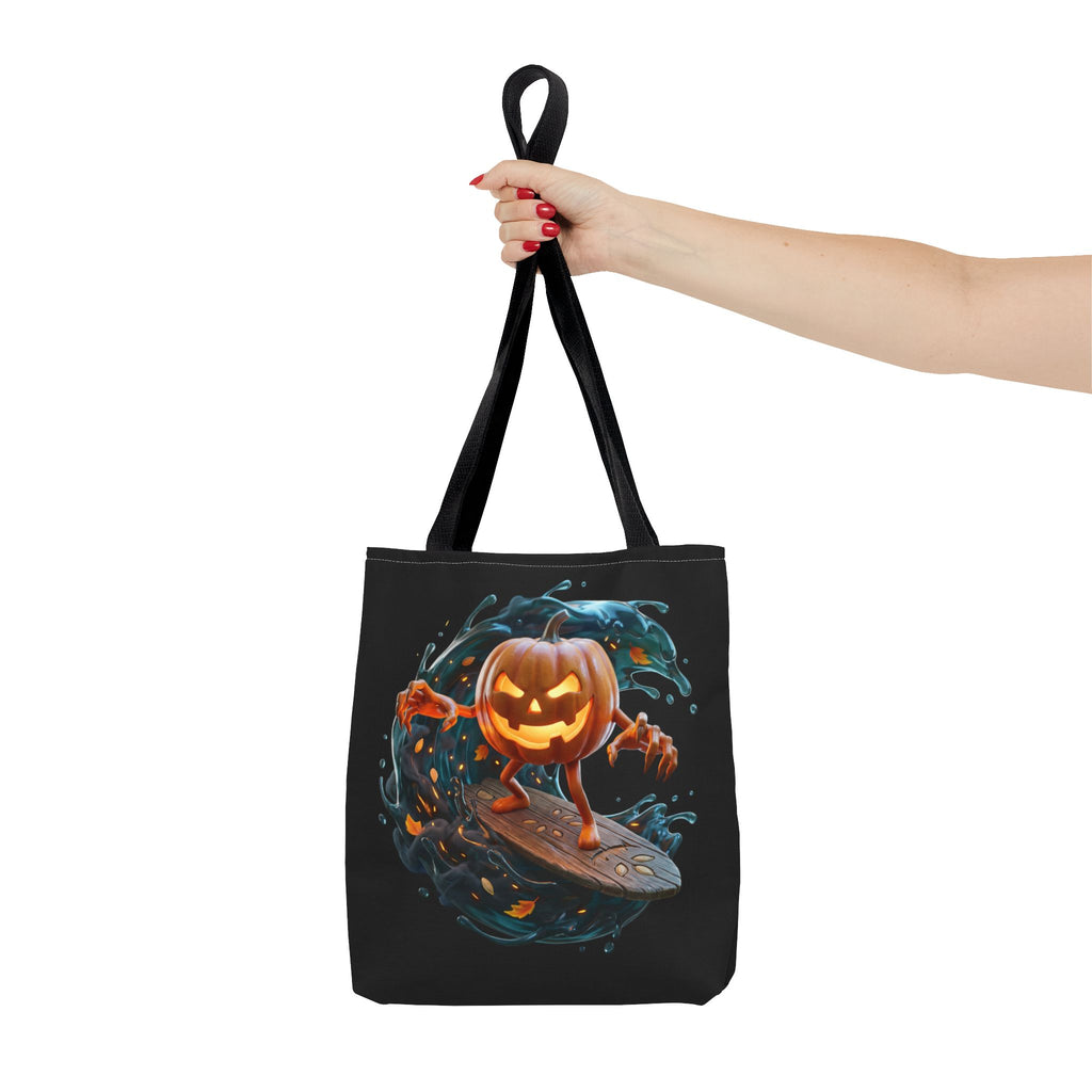 Halloween Pumpkin Surf Tote Bag — Spooky Jack-O'-Lantern Surfing Beach Tote