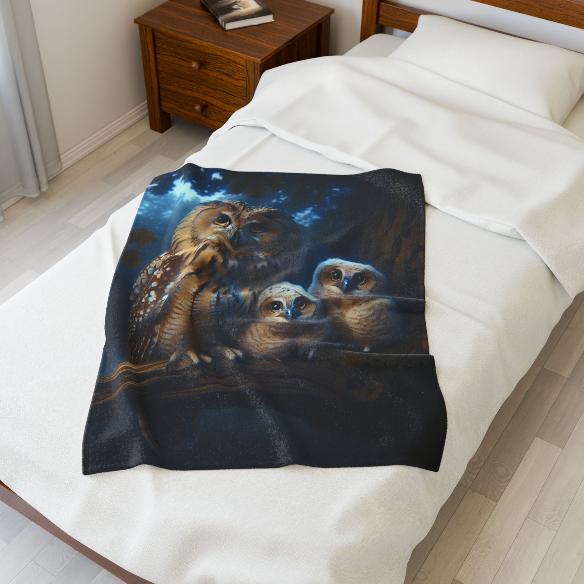 Velveteen Plush Blanket - Owl with Babies