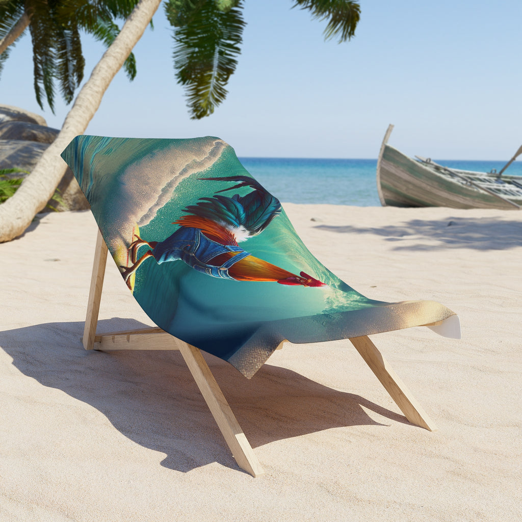 Rooster Surfing Beach Towel