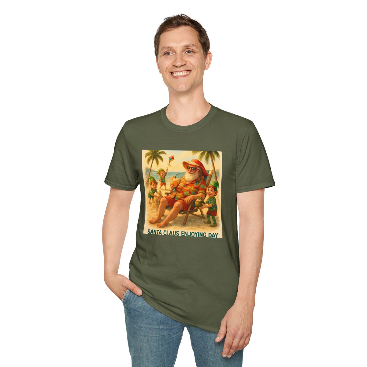 Santa Claus Enjoying Day T-Shirt – Retro Beach Holiday Tee