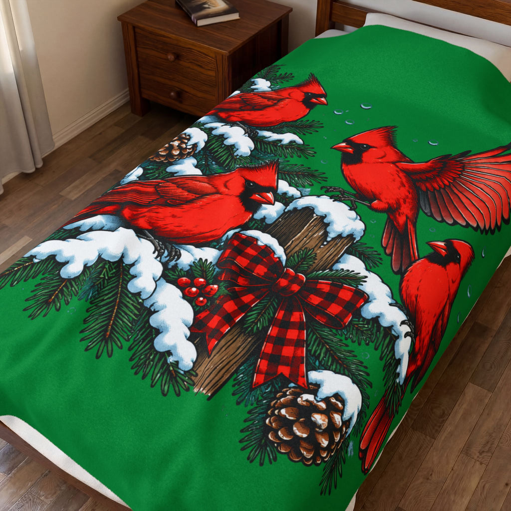 Christmas Cardinal Velveteen Plush Blanket