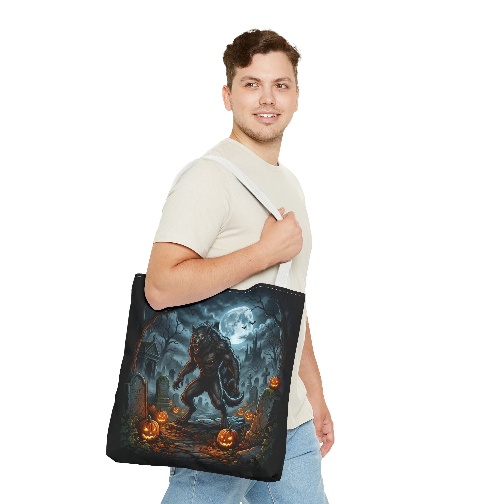 Halloween Werewolf Tote Bag – Spooky Graveyard Pumpkin Night Market Tote