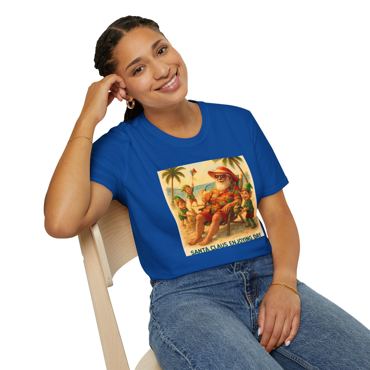 Santa Claus Enjoying Day T-Shirt – Retro Beach Holiday Tee