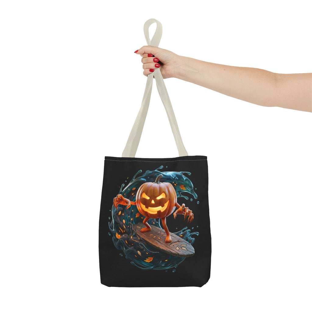 Halloween Pumpkin Surf Tote Bag — Spooky Jack-O'-Lantern Surfing Beach Tote
