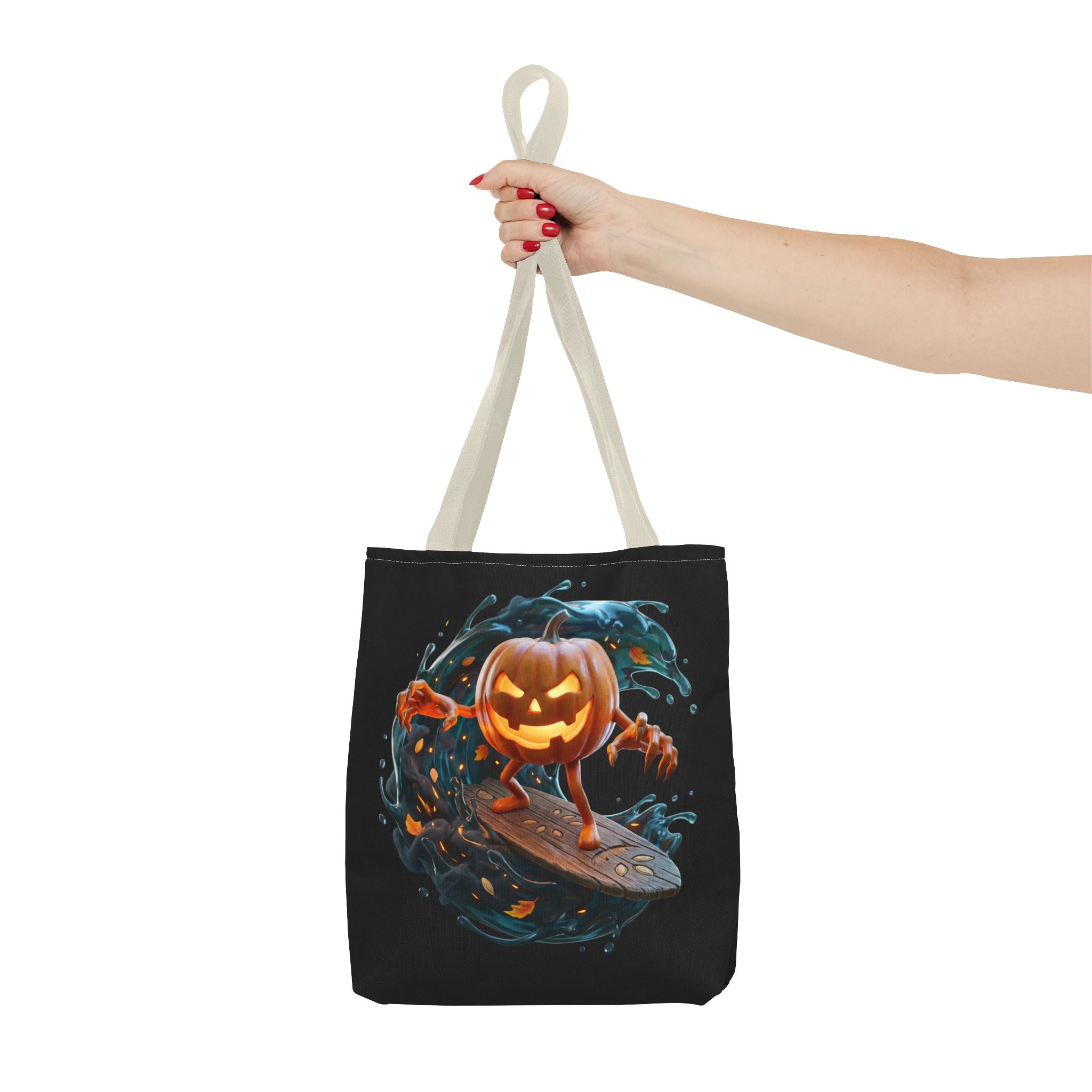 Halloween Pumpkin Surf Tote Bag — Spooky Jack-O'-Lantern Surfing Beach Tote
