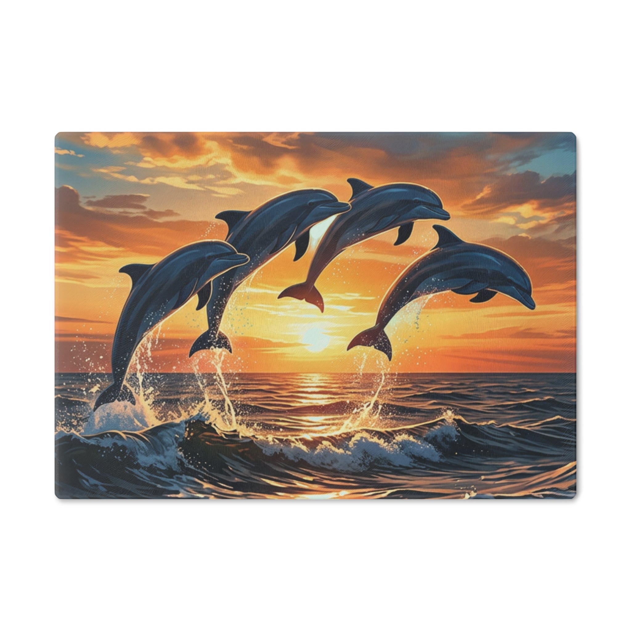 Dolphin Sunset Cutting Board — Ocean Wave Kitchen Decor