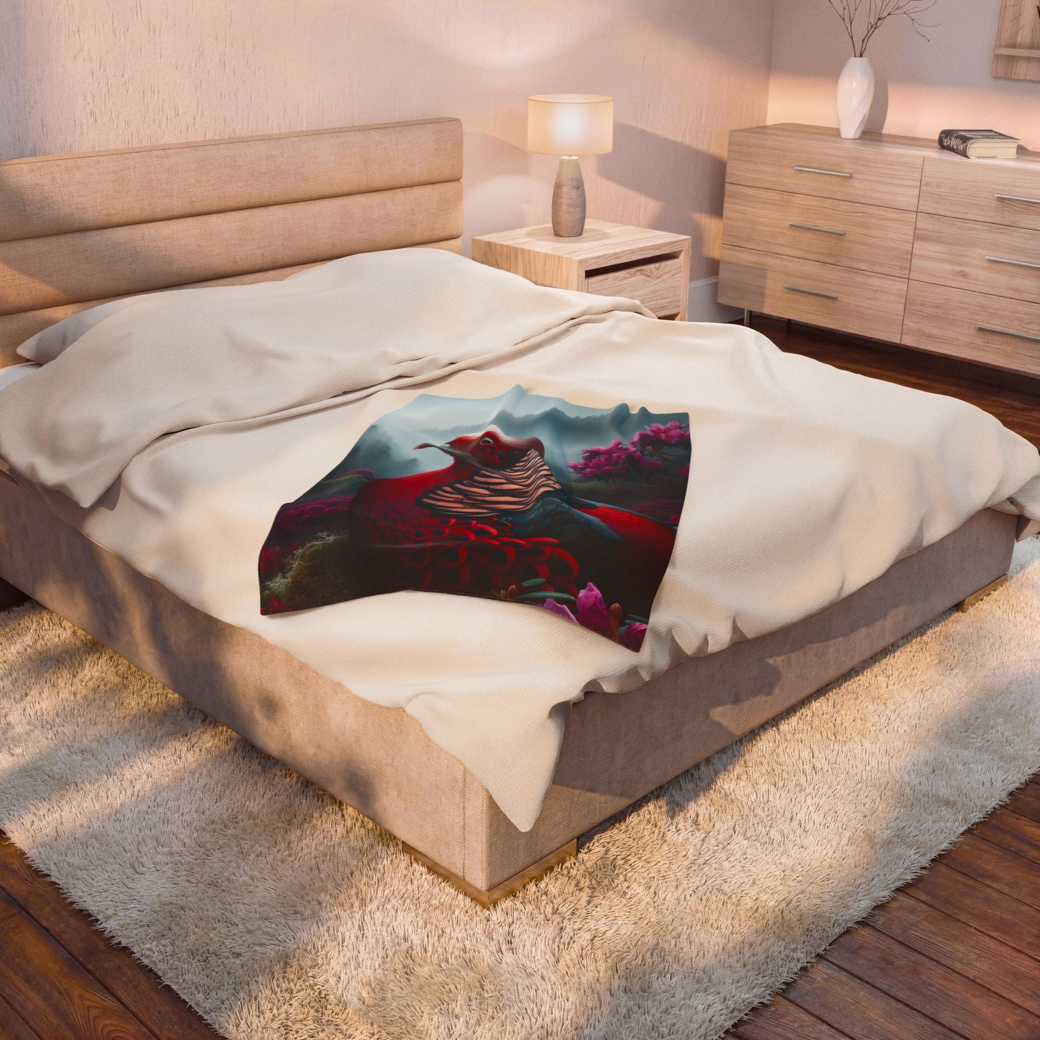 Colorful Bird II Velveteen Plush Blanket