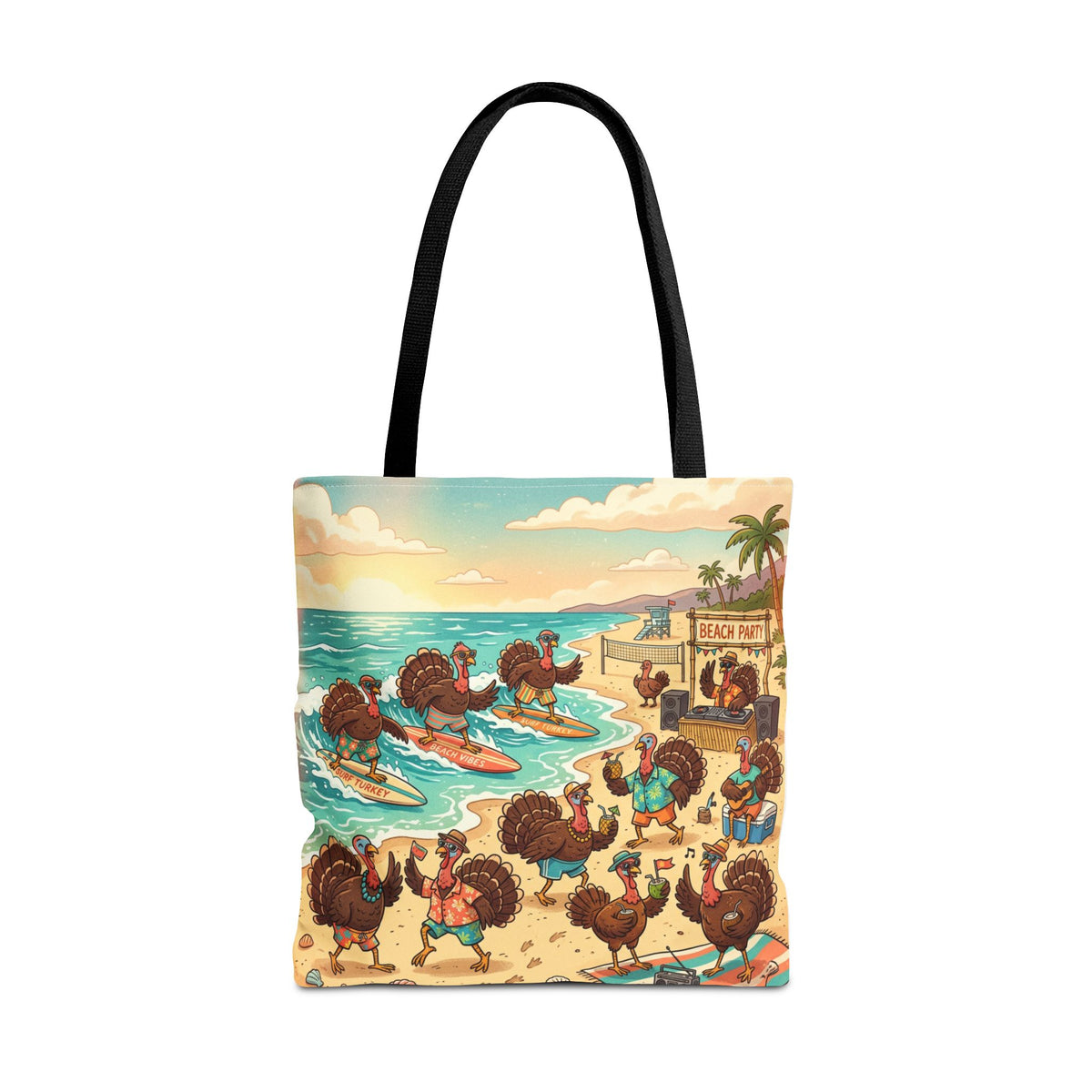 Surfing Turkeys Beach Tote Bag – Funny Thanksgiving Summer Beach Tote