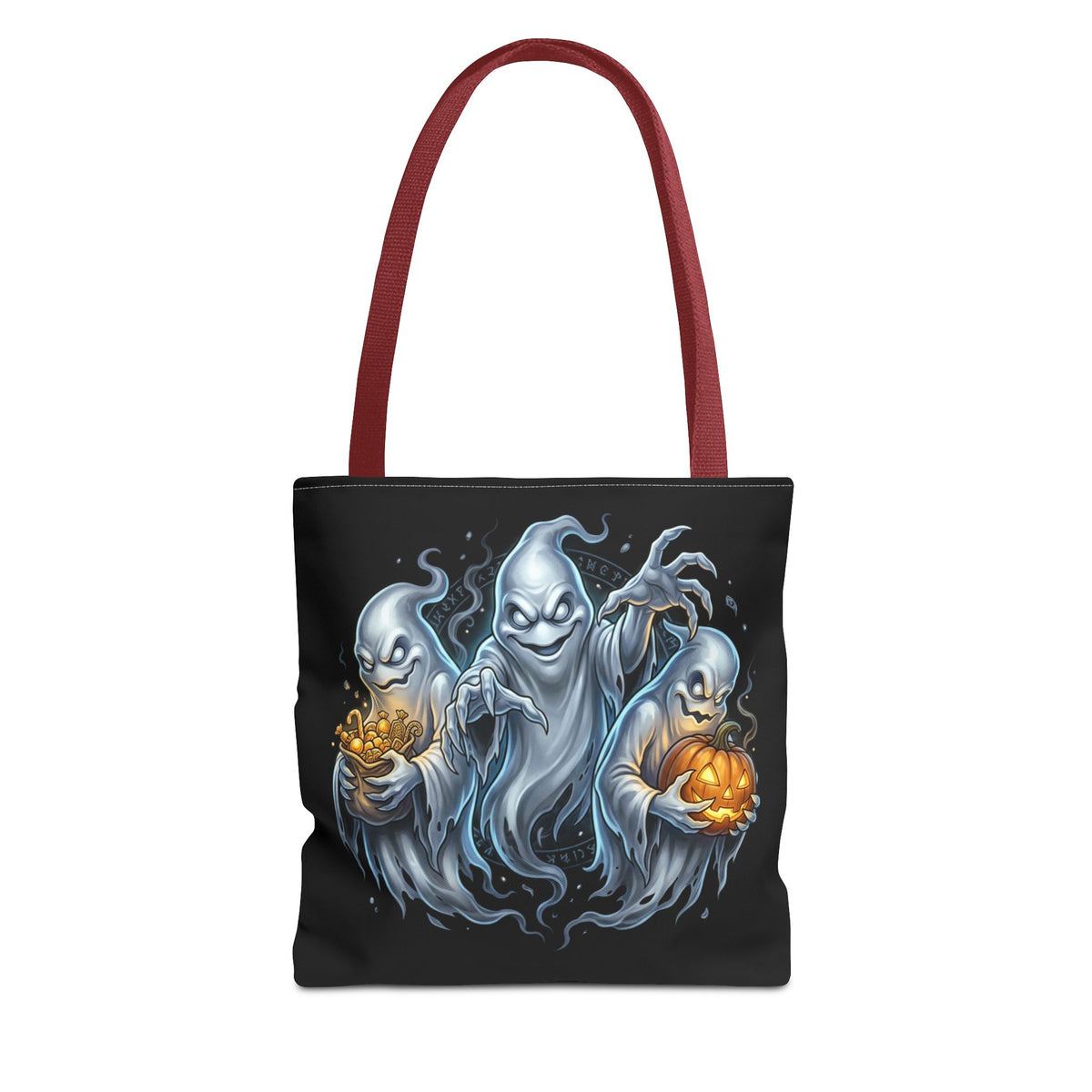 Halloween Ghost Trio Tote Bag — Spooky Pumpkin Trick-or-Treat AOP Tote