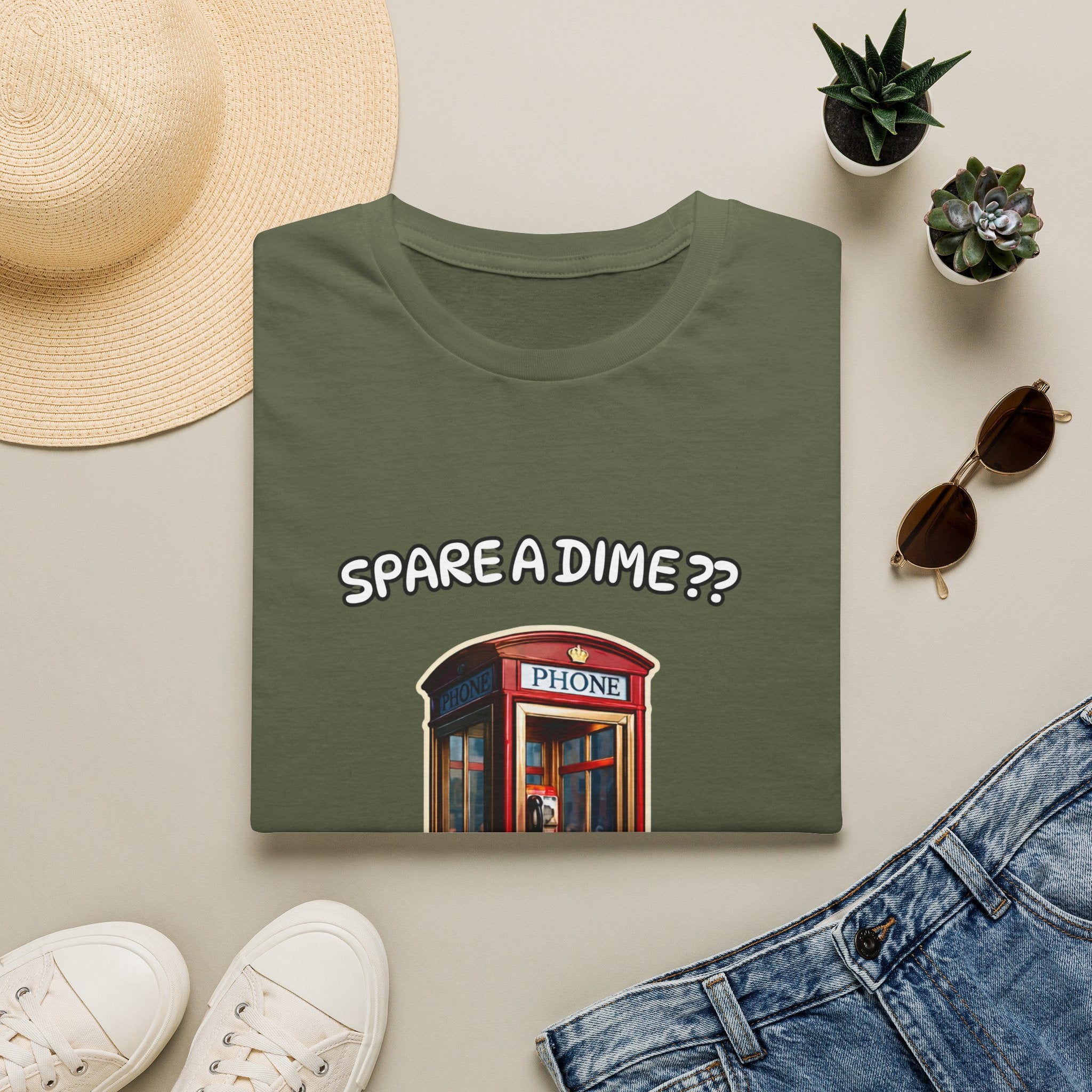 T-Shirt — "Spare a Dime?" Vintage Phone Booth Graphic Tee