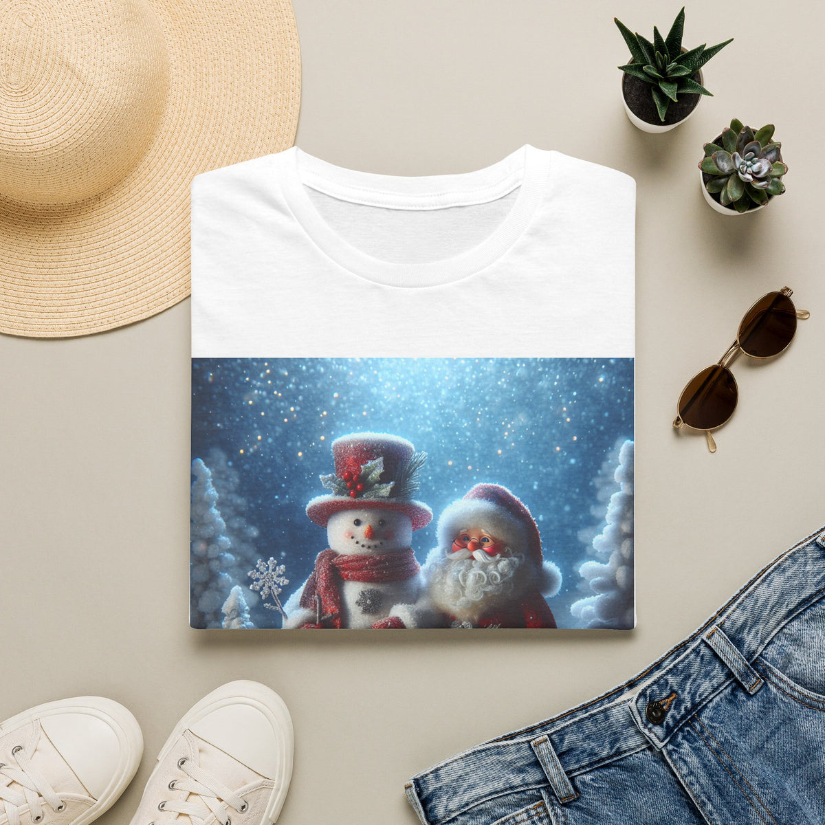 Christmas Santa & Snowman T-Shirt — Holiday Winter Scene Tee