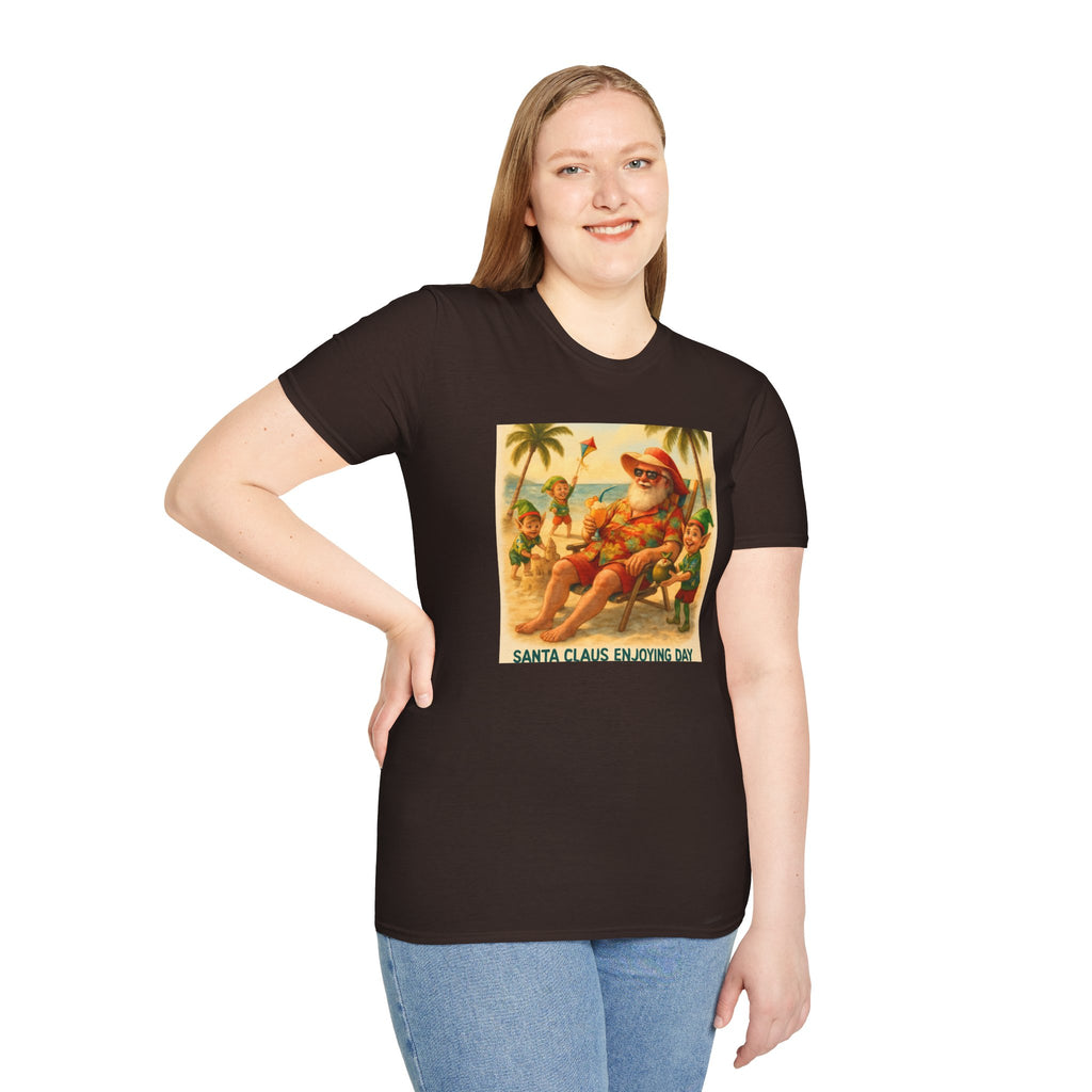 Santa Claus Enjoying Day T-Shirt – Retro Beach Holiday Tee