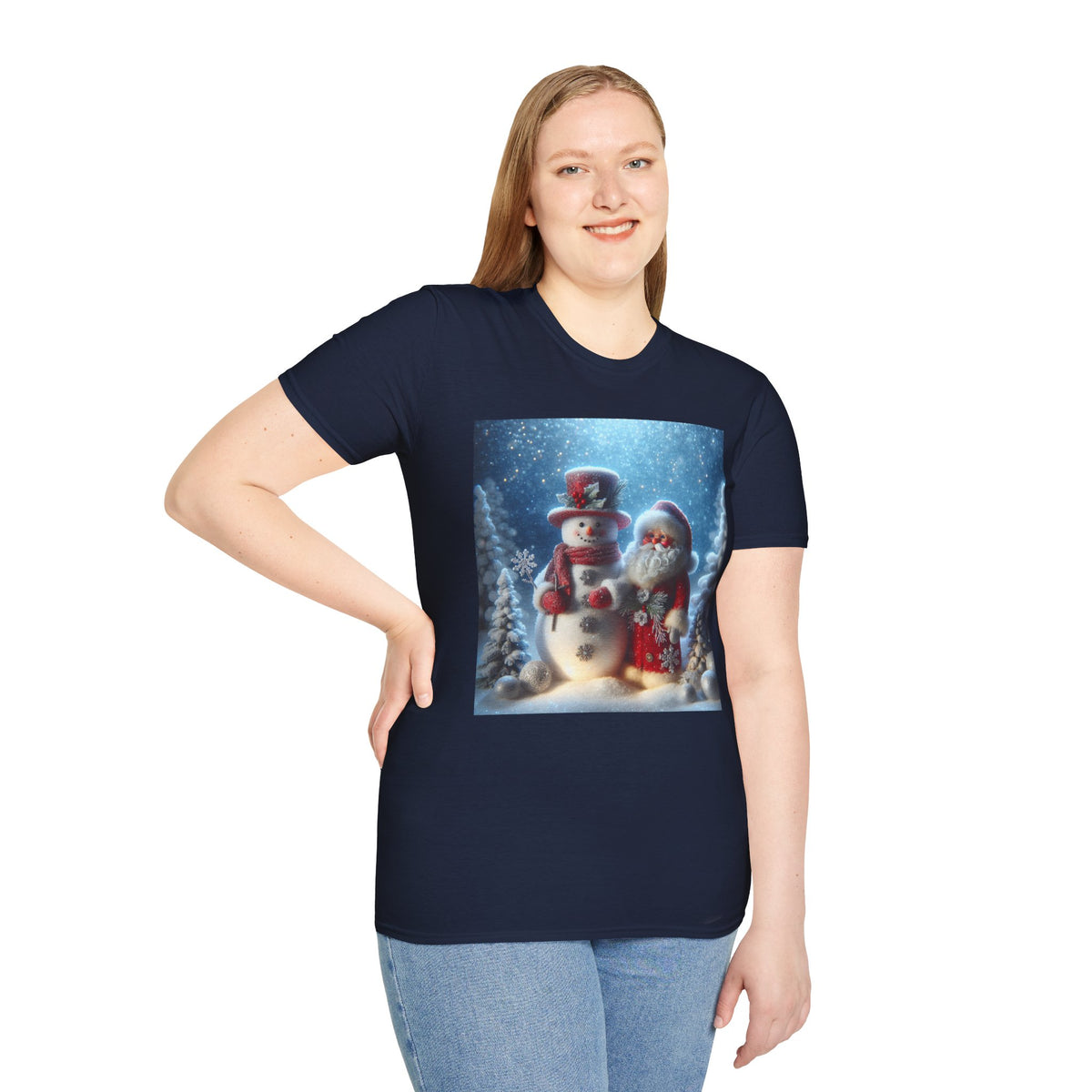 Christmas Santa & Snowman T-Shirt — Holiday Winter Scene Tee