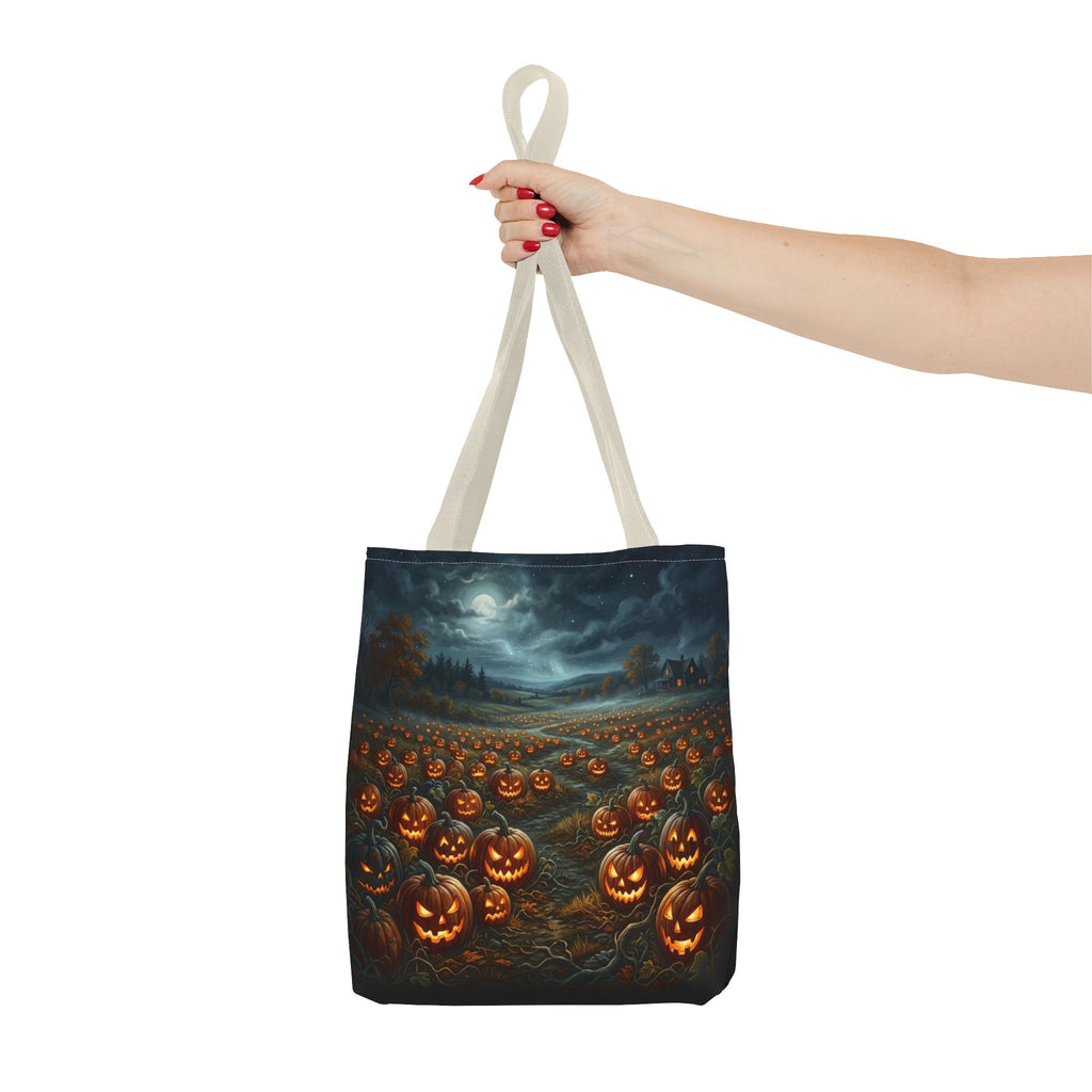 Halloween Pumpkin Field Tote Bag — Spooky Jack-O'-Lantern All-Over Print