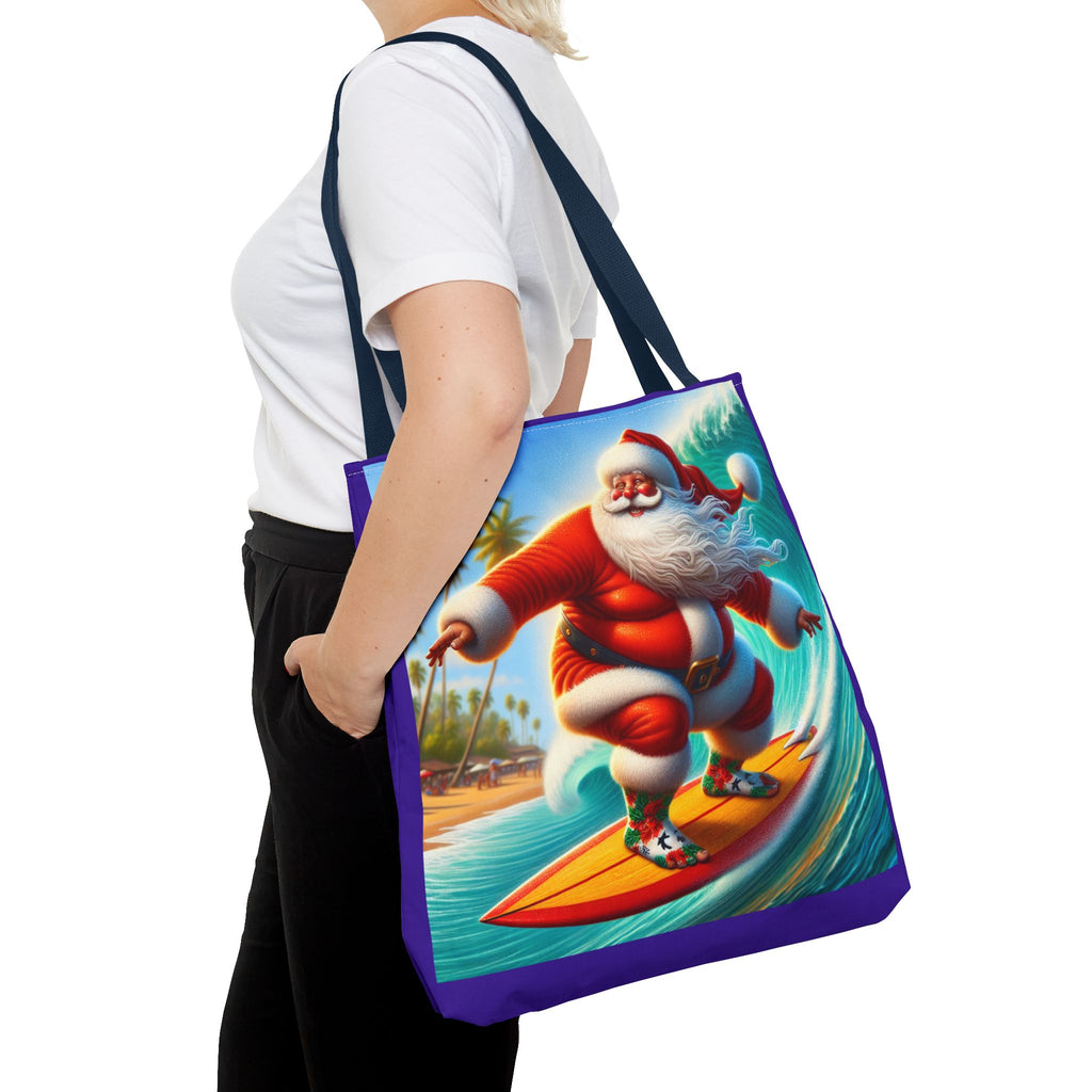 Surfing Santa Tote Bag — Tropical Christmas Beach Holiday Tote